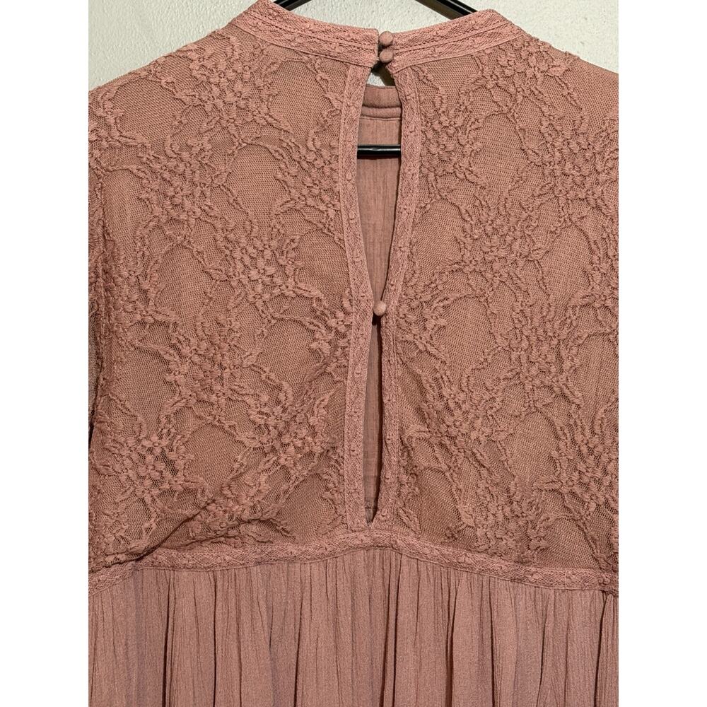 American Eagle XL Dusty Rose Lace Bell Sleeve Blouse Boho Peasant Crochet Top - Picture 7 of 10